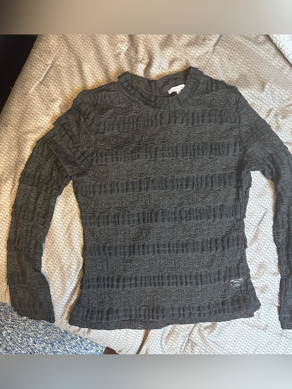 white birch Black Lace-Texture Long Sleeve Top